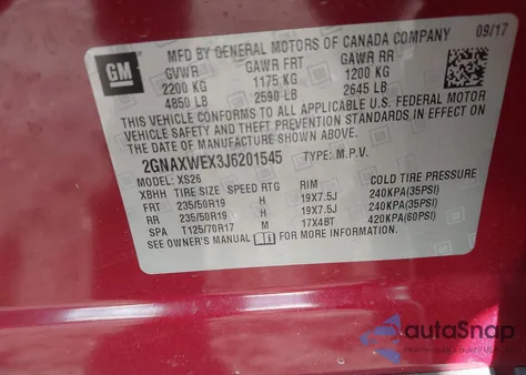 2018 Chevrolet Equinox Premier из США, поврежденный, VIN 2GNAXWEX3J6201545